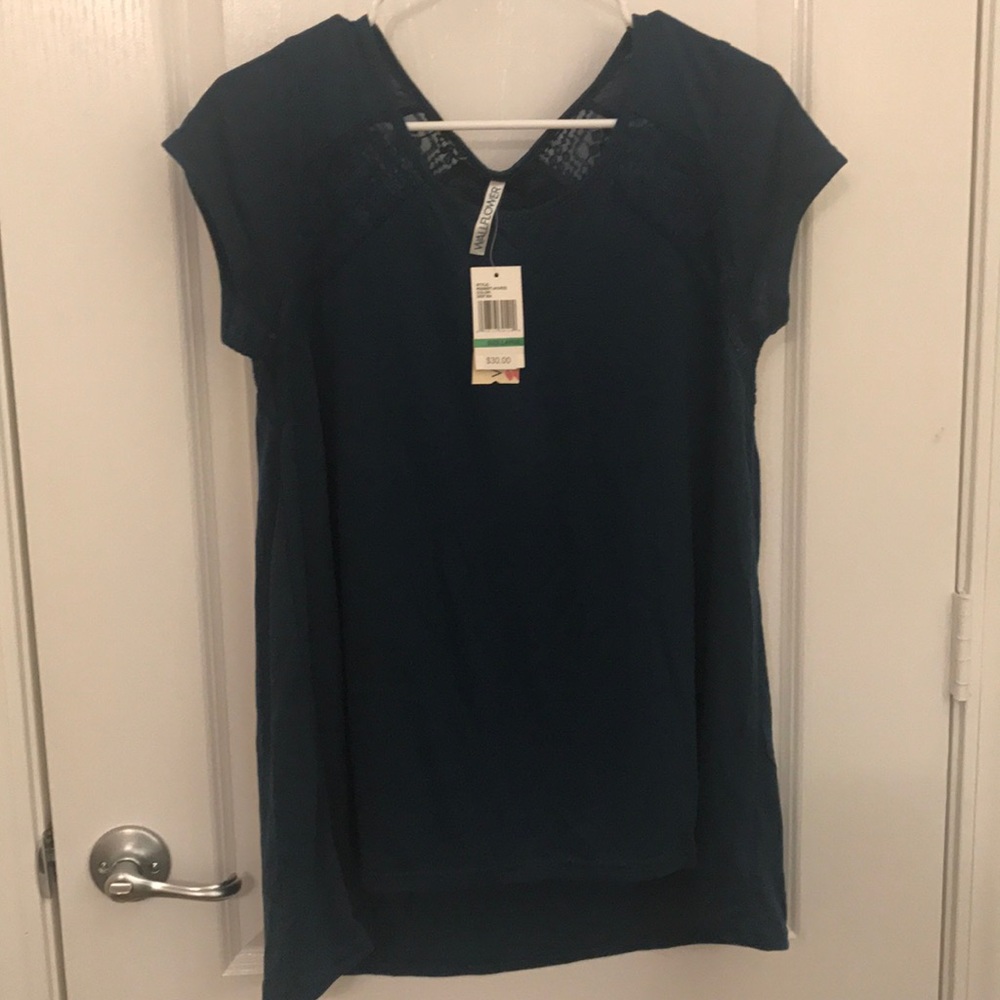 Jewel tone tshirt with lace detailing. NWT